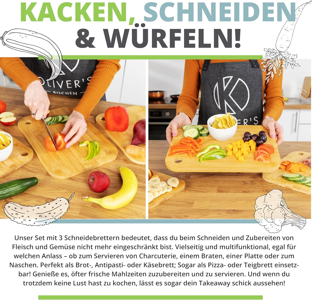 Oliver's Kitchen 's Premium Schneidebrett aus 100% Bio-Bambus - Gross, 45 x 30 x 2 cm - Wendbares Ho