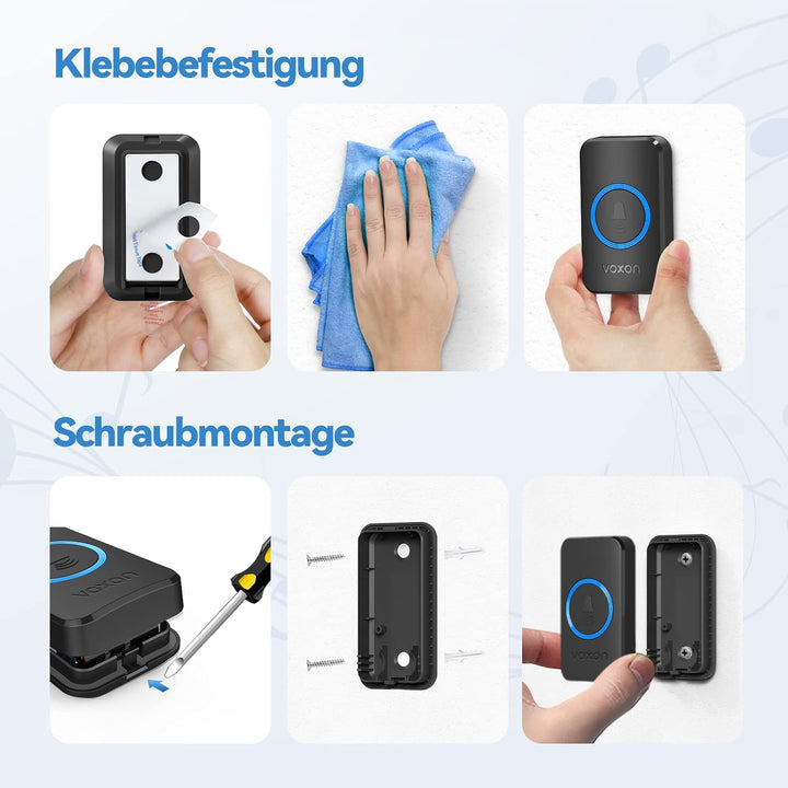 VOXON Funkklingel, 400m Reichweite Türklingel Funk Set, IP65 Aussen Wasserdicht Klingel Haustür mit