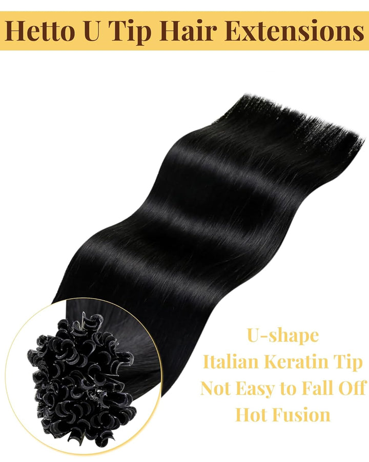 Hetto Extensions Echthaar Bondings Schwarz 40cm 50 Stück 1g/Stück – Natürliche Strähnen, Langzeithal