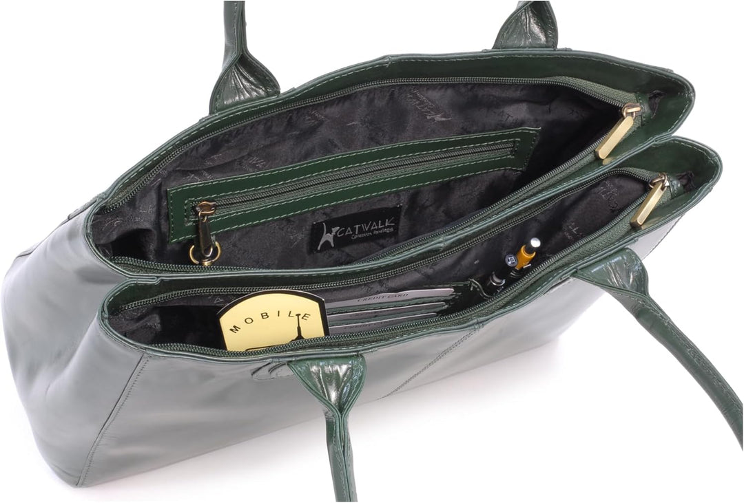 Catwalk Collection Handbags - Damen Leder Schultertasche - Handtasche Tote Bag Gross - Arbeitstasche