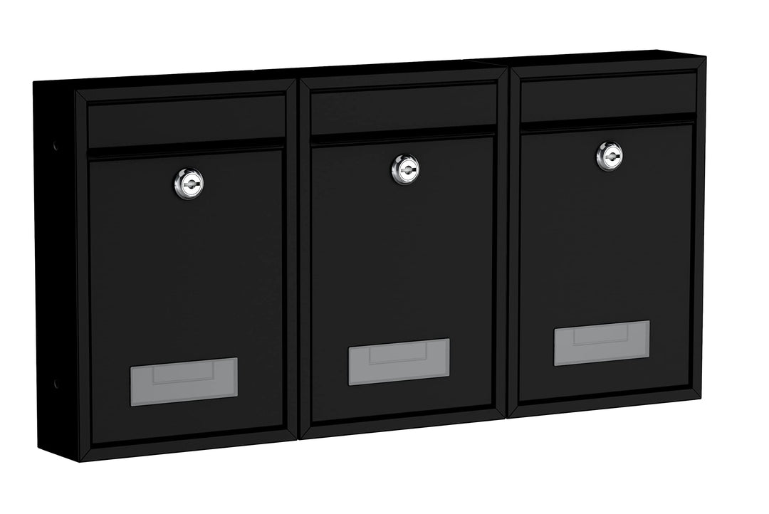 BASI | 3er Set Briefkasten | Wandbriefkasten Kompaktbriefkasten | DIN B5 | Namensschild jeweils 2 Sc