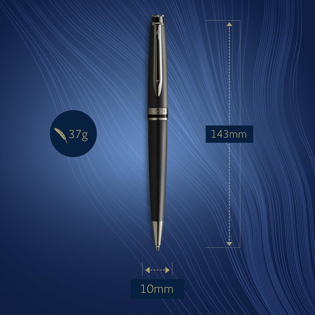 Waterman Expert Kugelschreiber | Schwarze Metallic-Lackierung mit Ruthenium-Zierteilen | Mittlere Sp
