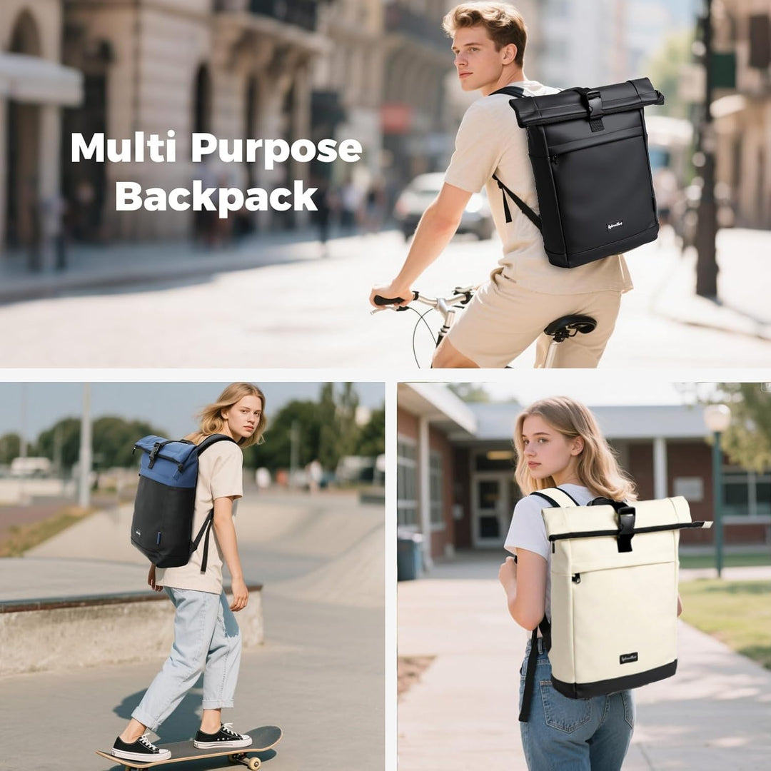 Wasserdicht Rucksack, Laptop Rolltop Rucksack für Herren & Damen Mit Diebstahlsichere Reissverschlus