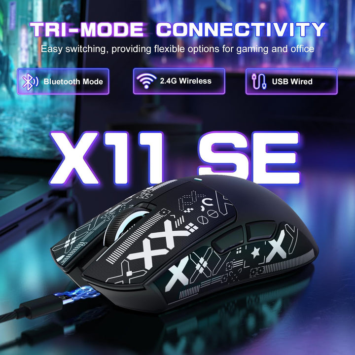 MAMBASNAKE X ATTACK SHARK X11SE Kabellose Gaming-Maus,22000 DPI,PixArt PAW3311 Sensor,BT/2,4 G/kabel
