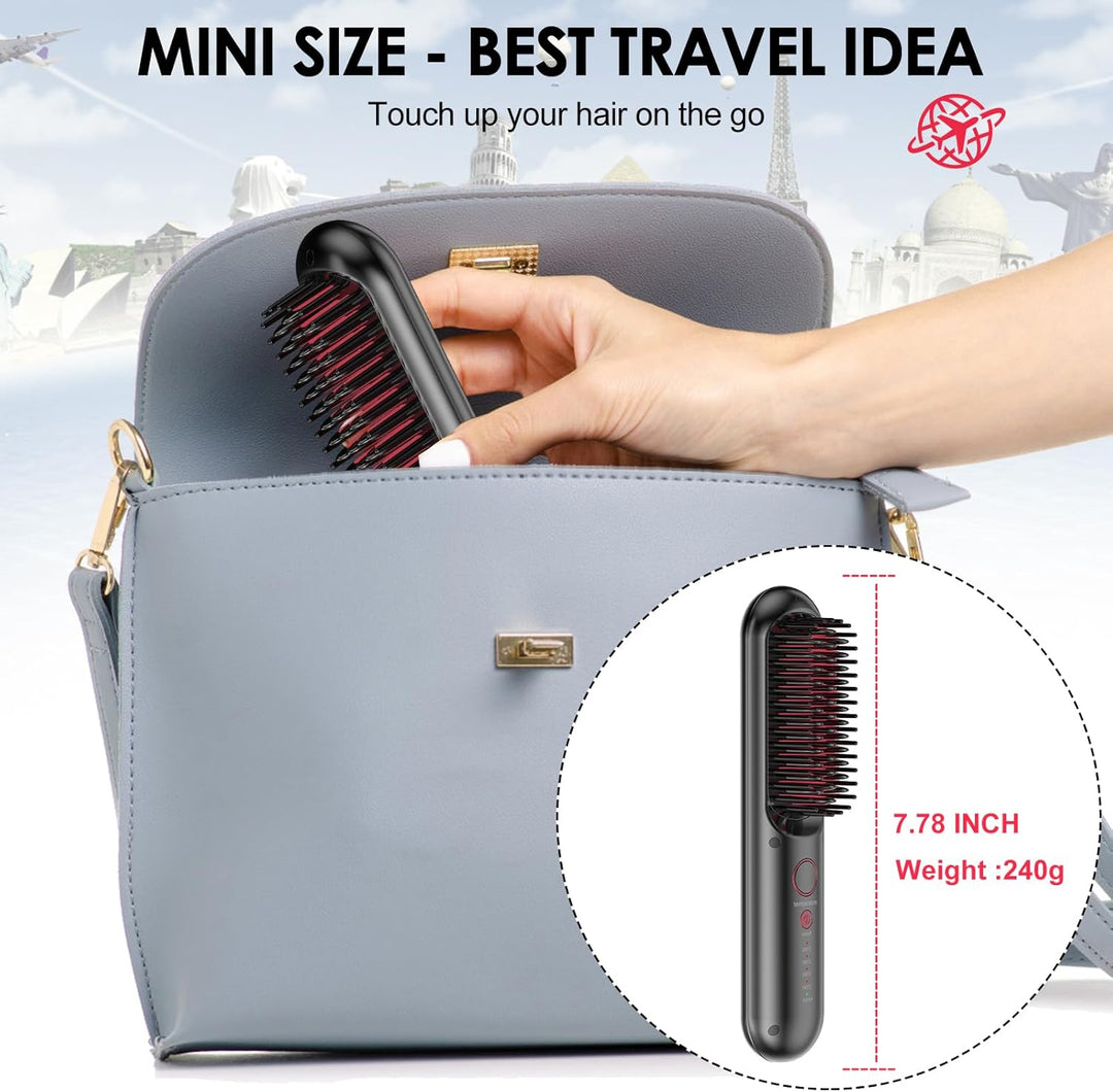 Kabellose Haarglätterbürste – Tragbare Glättbürste für Unterwegs, Mini-Glättkamm für Damen, USB C Au