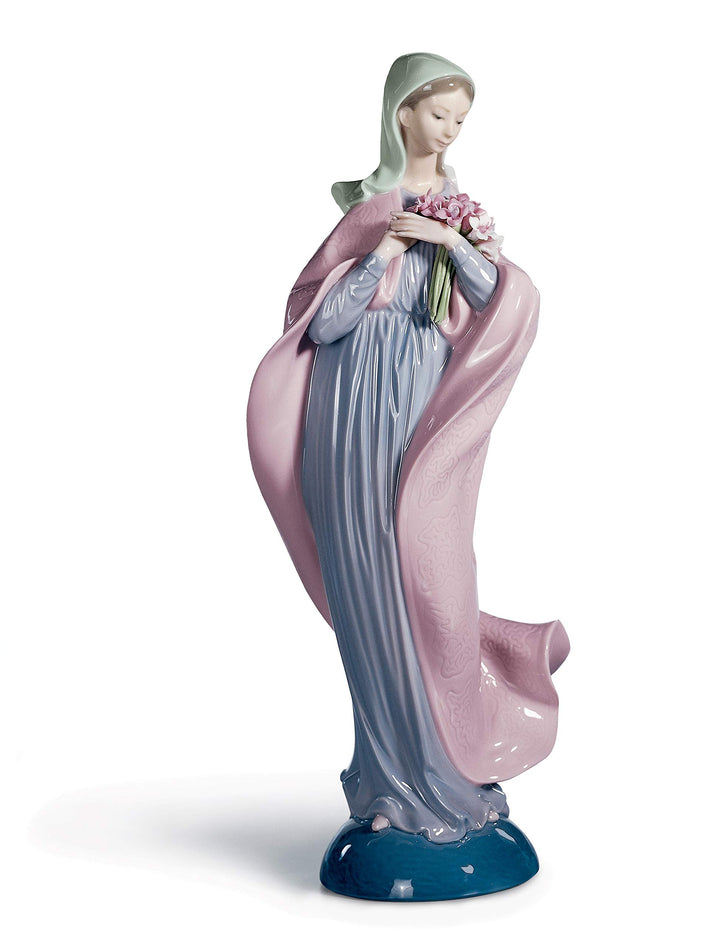 LLADRÓ Figur Maria Mit Blumen. Jungfrau Maria. Porzellan.