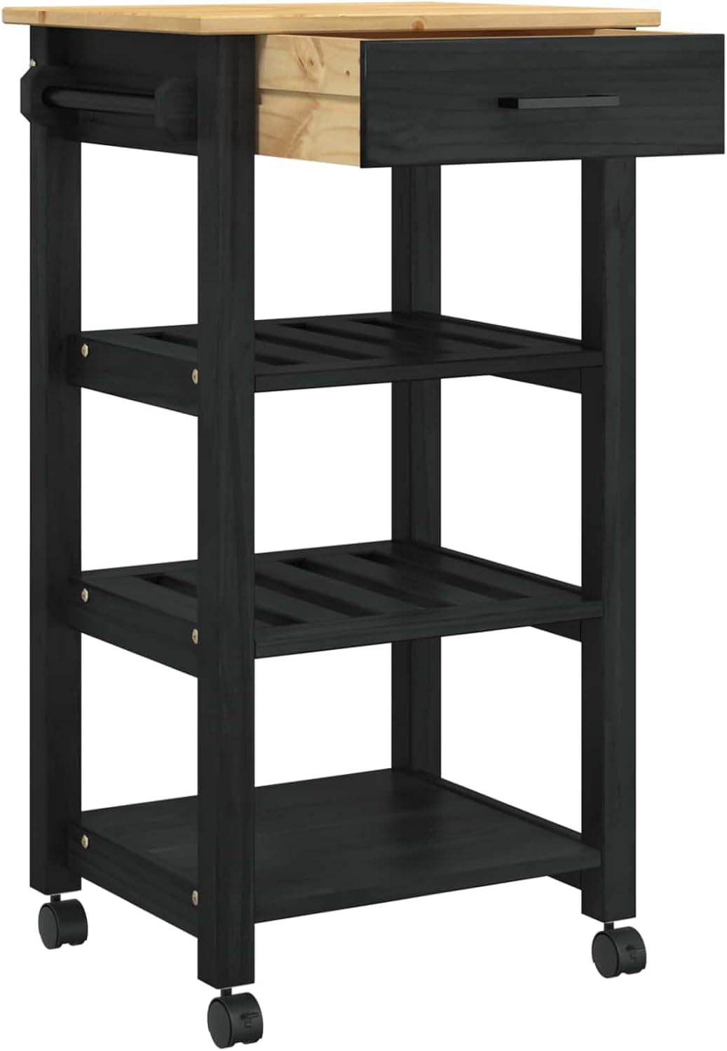 vidaXL Küchentrolley MONZA Schwarz 48 x 40 x 88,5 cm Massivholz Kiefer, Moderner Küchenwagen, erweit