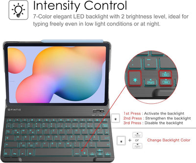 Fintie Beleuchtete Tastatur Hülle für Samsung Galaxy Tab S6 Lite 10,4 Zoll 2022/2020 SM-P610/P613/P6