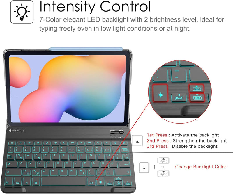 Fintie Beleuchtete Tastatur Hülle für Samsung Galaxy Tab S6 Lite 10,4 Zoll 2022/2020 SM-P610/P613/P6