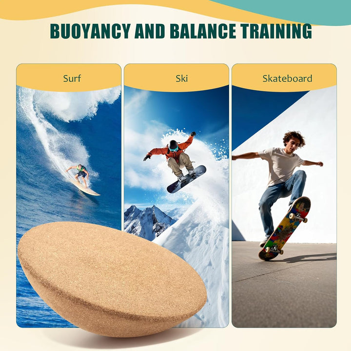 Kork Halbkugel Balance Board 30cm, Rutschfest Wackelbrett für Gleichgewichtstraining bis 120kg, Halb