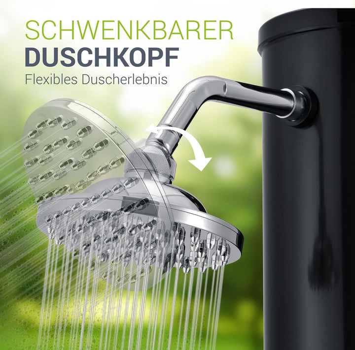 Juskys Solardusche Victoria 20/35 Liter - bis 60°C – mit schwenkbarem Duschkopf, Fussdusche & Garten