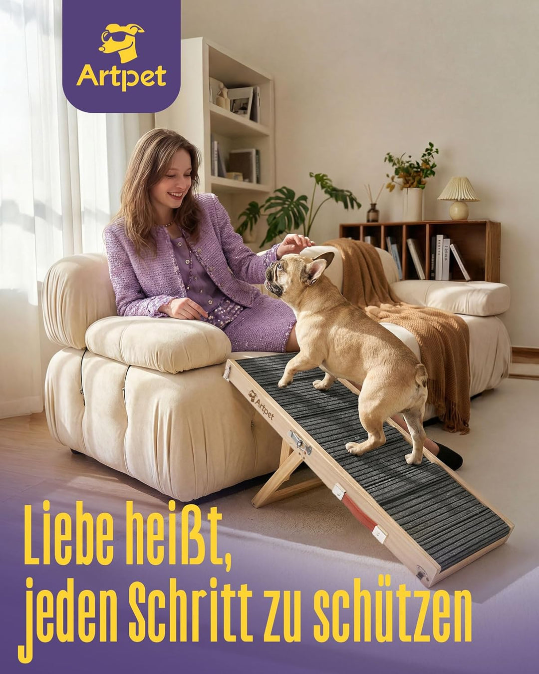 Artpet Hunderampe für Sofa Bett Klappbar Rampe Klappbar für kleine Hunde Katzen Einstellbar 34-53 cm