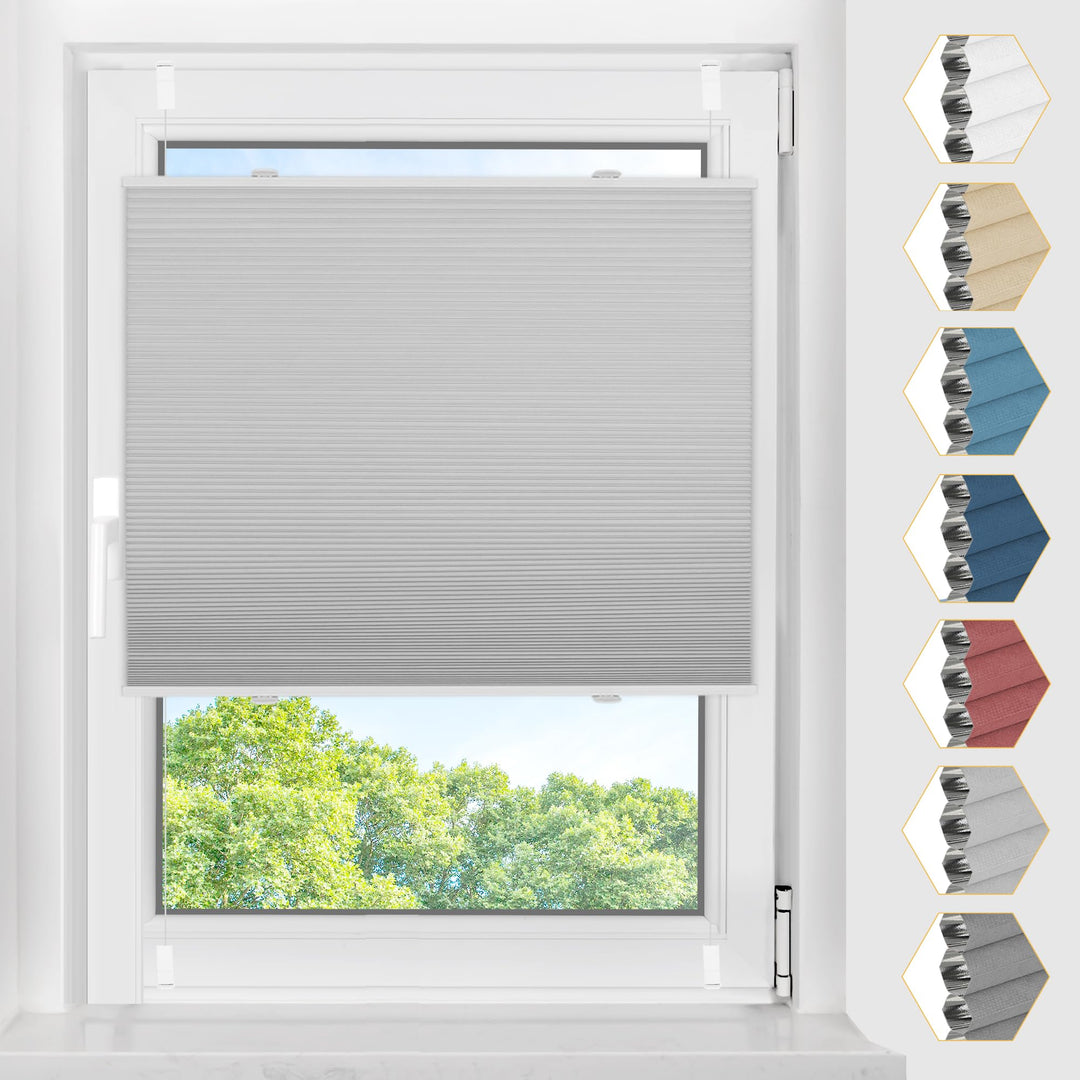 BelleMax Plissee Verdunklung Klemmfix Wabenplissee ohne Bohren Hellgrau-Weiss 40x100cm(BxH), Thermo