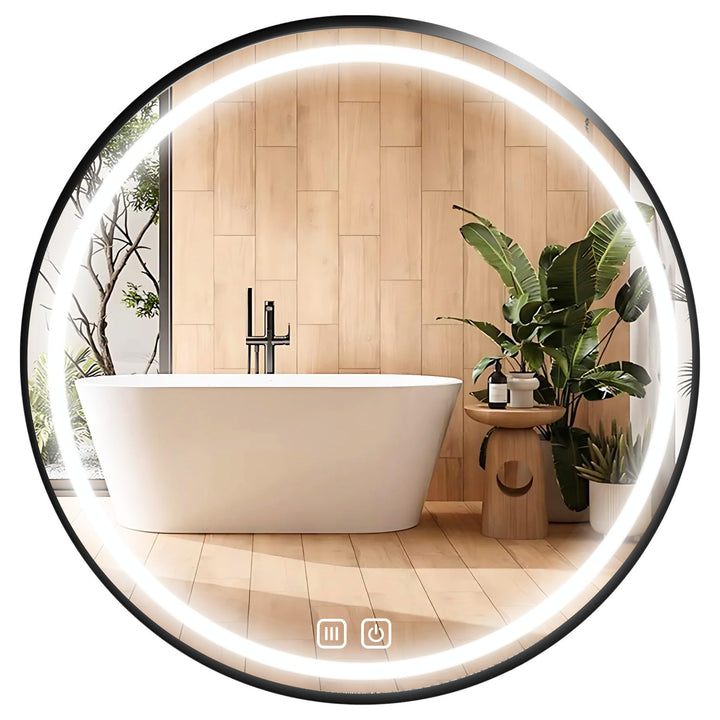 Bad-Wandspiegel rund 80 cm LED Beleuchtet mit RAHMEN LOFT ANTI-FOG 3 Lichtfarben Spiegel mit Farbein
