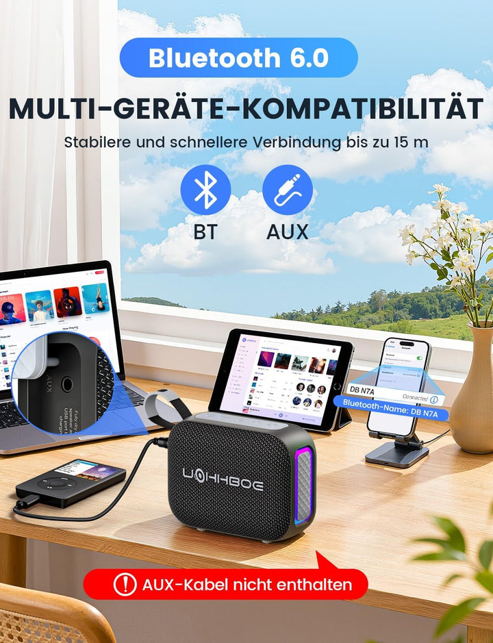 Bluetooth Lautsprecher Tragbare Musikbox Bluetooth 6.0 Geschenke für Männer Frauen mit 24 Std. Spiel