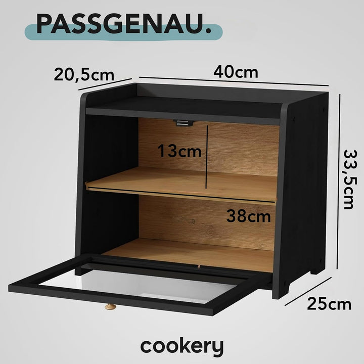 Cookery Brotkasten Holz mit 2 Etagen zur Brotaufbewahrung aus Bambus Bread box Brotkästen gross Brot