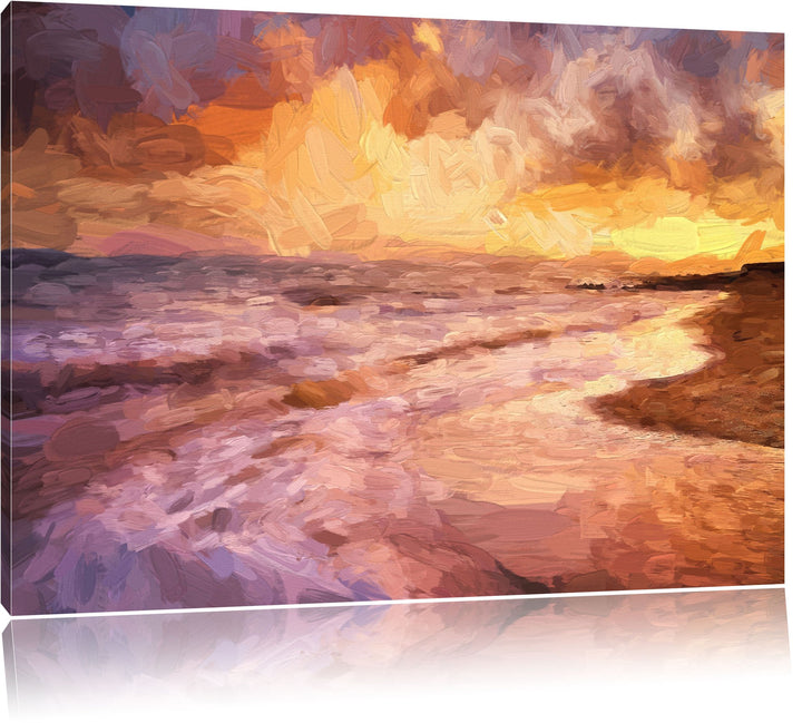 Pixxprint untergehende Sonne am Meer als Leinwandbild/Grösse: 100x70 cm/Wandbild/Kunstdruck/fertig b