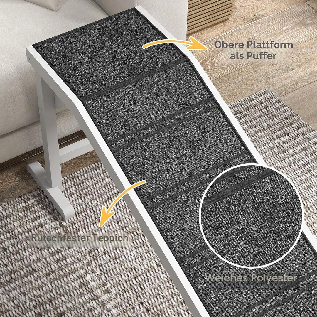 PawHut Hunde-Rampe für Bett, Haustier-Rampe für Hunde mit rutschfestem Teppich und oberer Plattform,