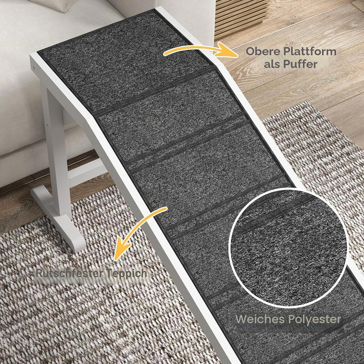 PawHut Hunde-Rampe für Bett, Haustier-Rampe für Hunde mit rutschfestem Teppich und oberer Plattform,