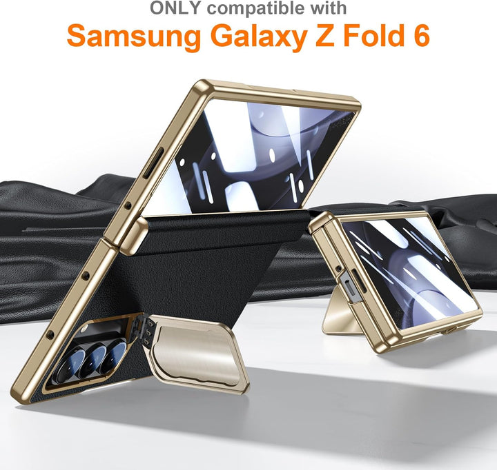 für Samsung Galaxy Z Fold 6 Lederhülle: Integrierte Kamera-Abdeckung Standfuss, Magnetischer Scharni