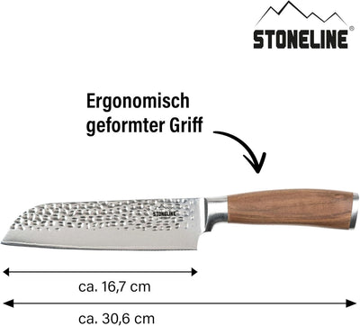 STONELINE Hammerschlag Damastmesser Santoku Messer extrem scharfe 16,5 cm Klinge aus 67 Lagen, Damas