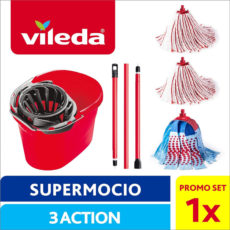 Vileda SuperMocio Box mit Schleife 3Action XL und Zwei Microfasern und Power Schleifen, Kunststoff,