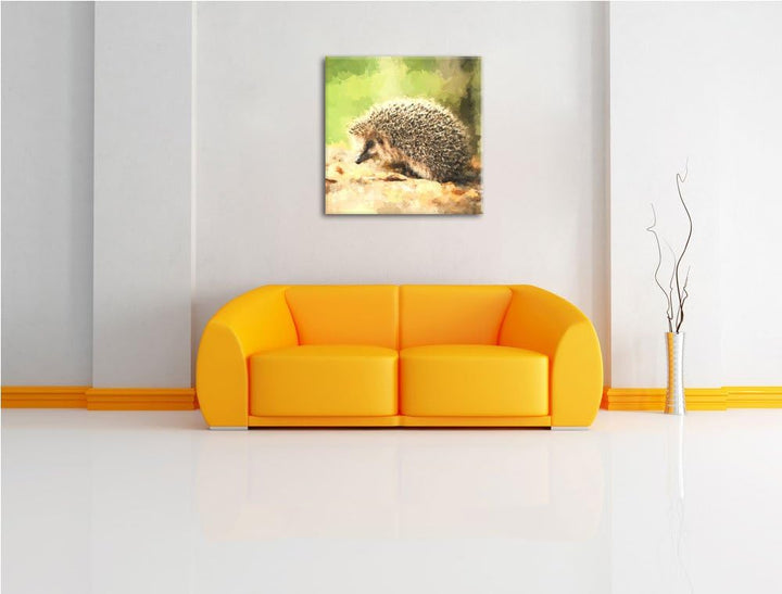 Kleiner süsser Igel, Format: 70x70 auf Leinwand, XXL riesige Bilder fertig gerahmt mit Keilrahmen, K