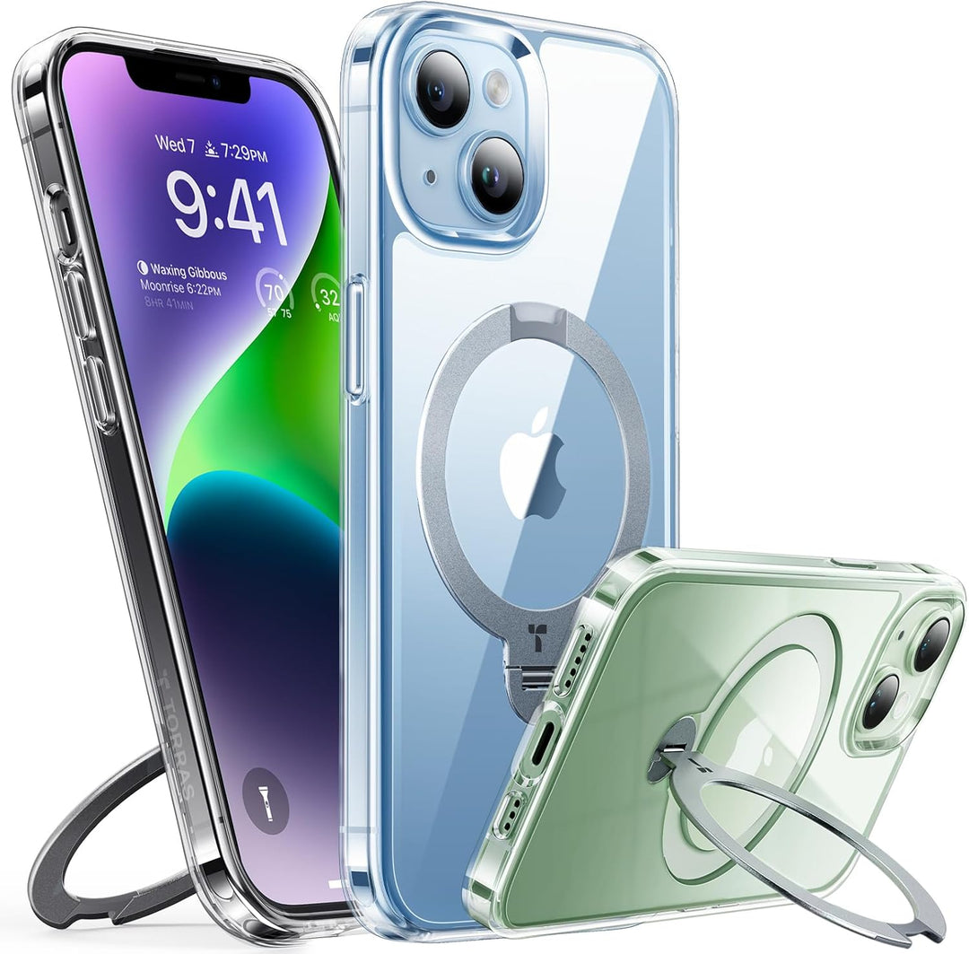 TORRAS 360° Ostand Spin für iPhone 13/iPhone 14 Hülle (Magnetischer Robust Standring) Militärschutz,