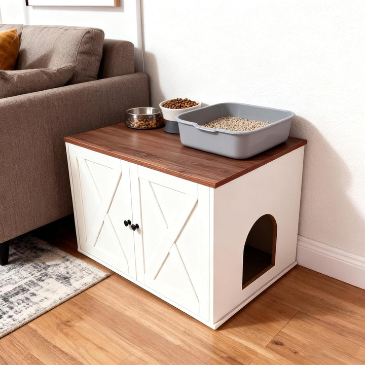 Relaxdays Katzenschrank f. Katzentoilette, Separate Trennwand, Eingang, Katzenklo verstecken, HBT 50