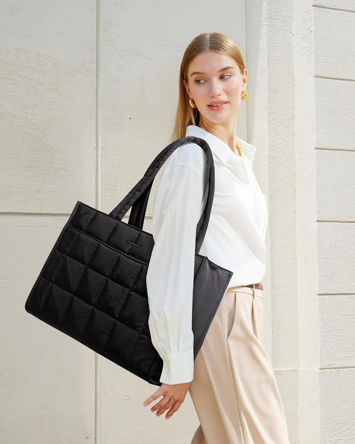 LOVEVOOK Handtasche Damen Shopper Tasche, Puffer Laptoptasche 15.6 Zoll Arbeitstasche Aktentasche, G