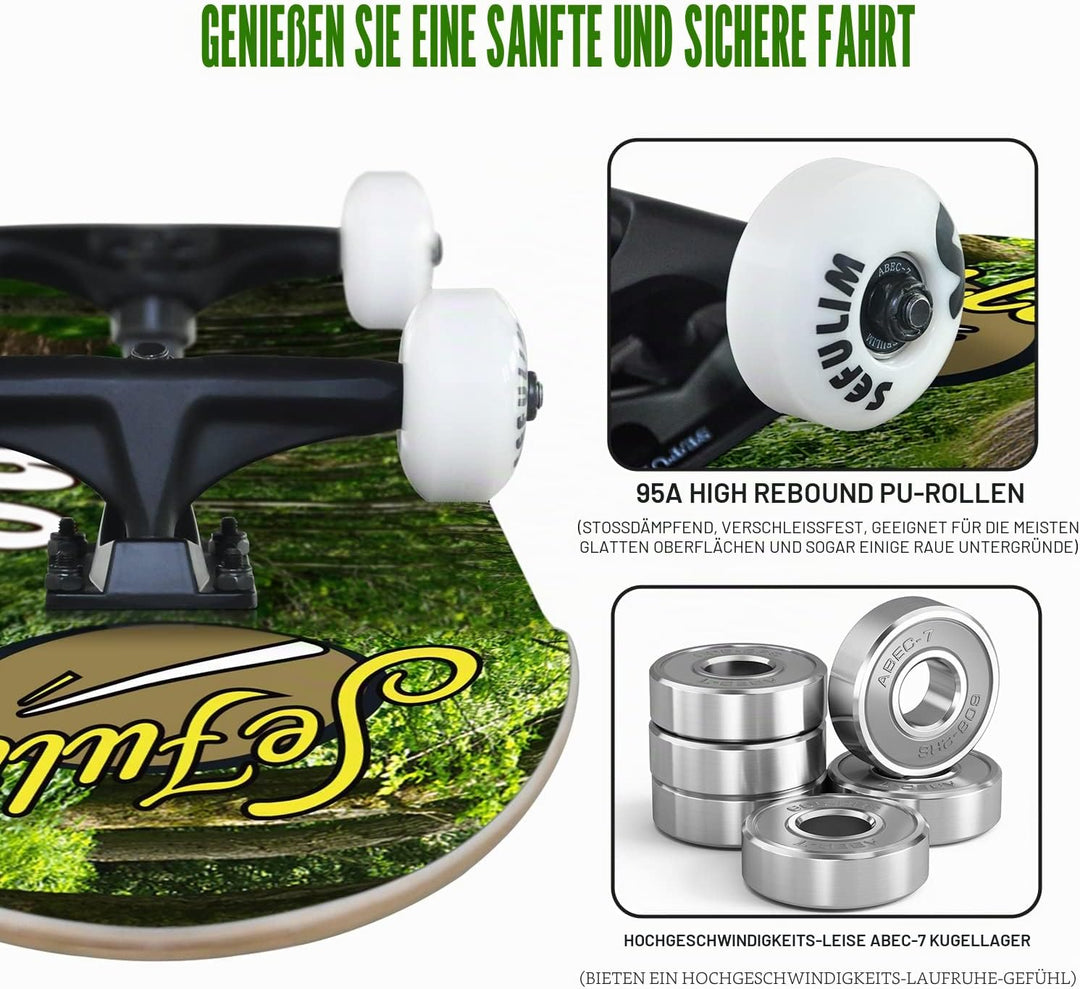 Sefulim 78,9 x 20,3 cm komplettes Skateboard, 7-lagig, kanadischer Ahorn, Doppel-Kick-Deck-Skateboar