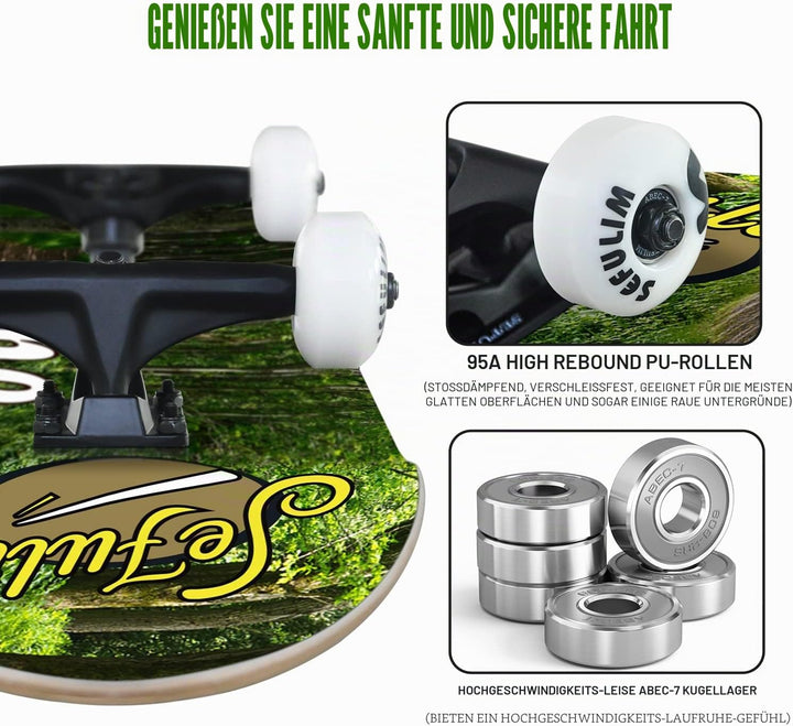 Sefulim 78,9 x 20,3 cm komplettes Skateboard, 7-lagig, kanadischer Ahorn, Doppel-Kick-Deck-Skateboar