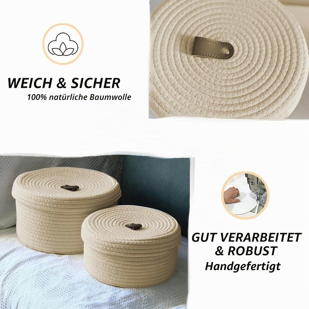 2 Stücke Korb Aufbewahrung, Korb Geflochten mit Deckel für Pflanzen, Badezimmer Wickeltisch Zubehör,