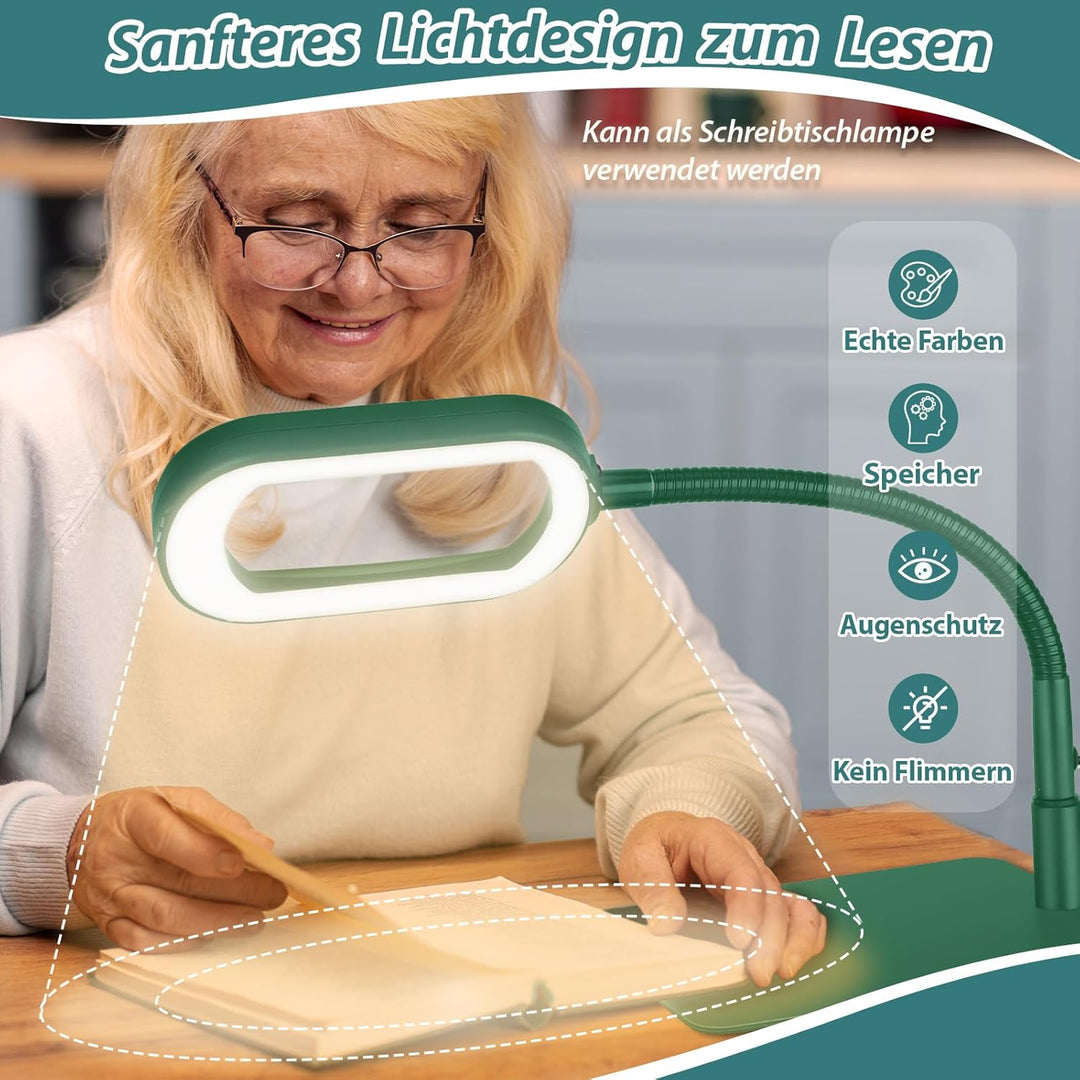 Drdefi 10X Rectangle Lupe mit Licht und Ständer, Echtes Glas Lupenlampe, 5 Farbmodi Stufenlos Dimmba