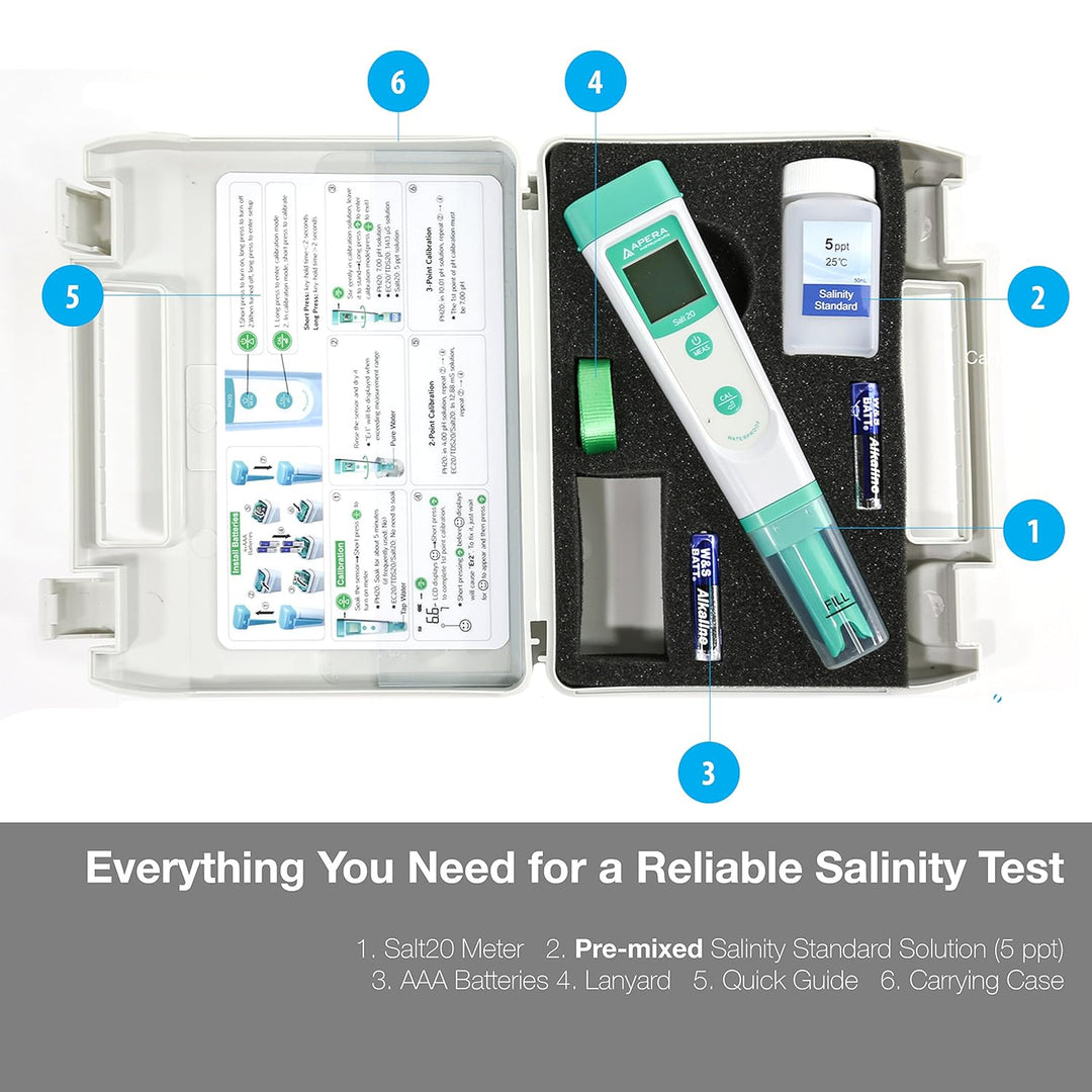 Apera Instruments Salt20 Salzgehalt-Messgerät mit Temperaturanzeige & PH20 pH-Meter, Messgerät im Ta