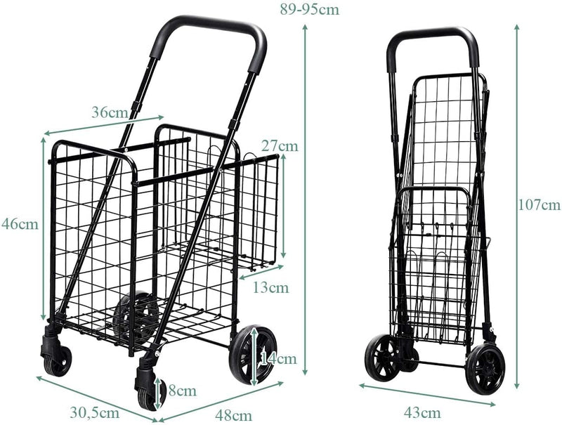 COSTWAY Klappbarer Einkaufstrolley, Einkaufswagen mit Universalrädern & Doppelkorb, 48L+10L, Tragbar