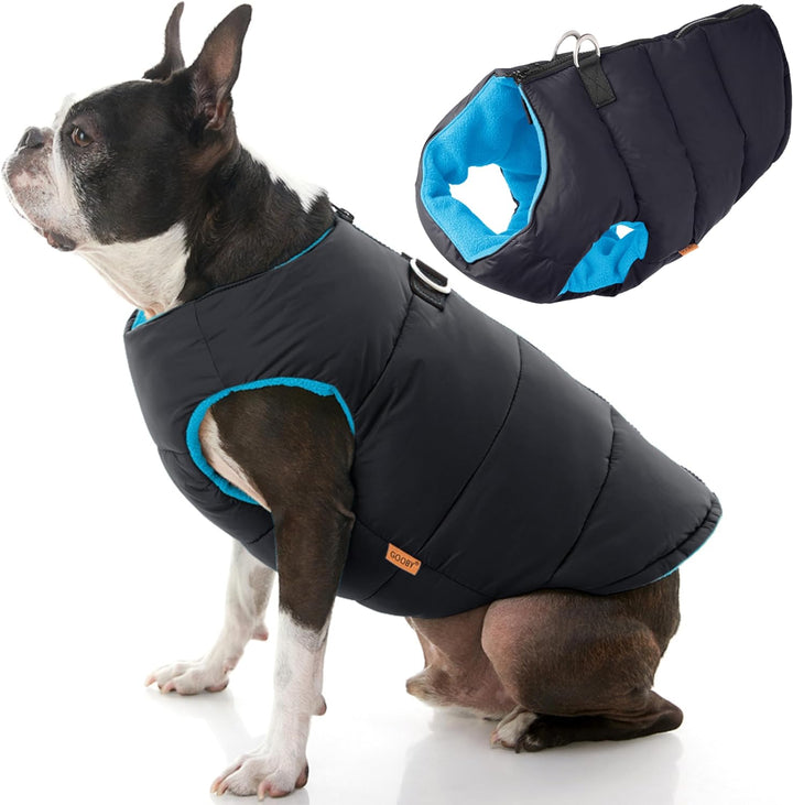 Gooby Gepolsterte Weste für Hunde, solide, schwarz, Grösse M, warme Fleece-Jacke mit Reissverschluss
