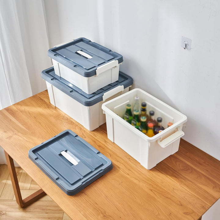 Cetomo 20L*3 Kunststoff-Aufbewahrungsbox Box mit haltbarem Deckel und Sicherheitsverschluss stapelba