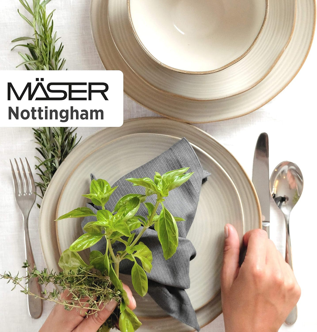 MÄSER Serie Nottingham, 4er Suppenteller Set mit filigranem Linienspiel und edler Glasur, grosse tie
