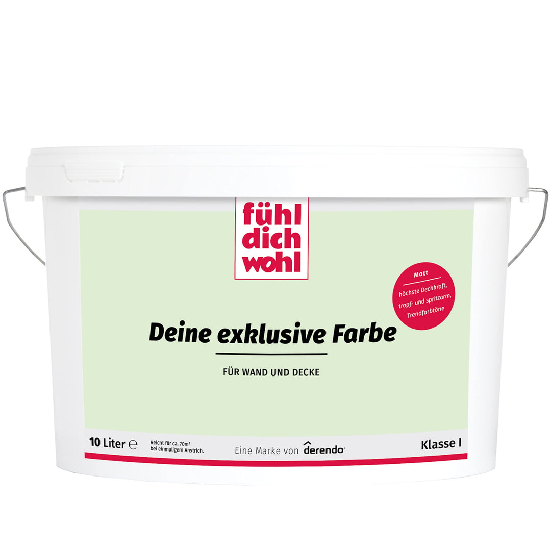 derendo Fühl Dich Wohl Deine Farbe grün, matte grüne Wandfarbe, hohe Deckkraft, verschiedene Grüntön