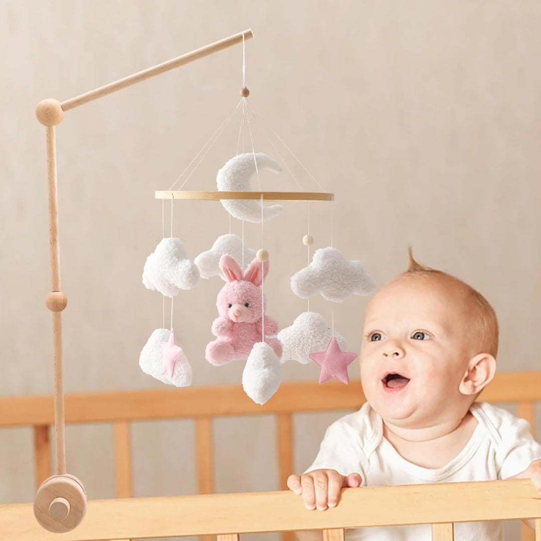 Krippen-Mobile für Babys, Filz-Windspiel-Mobile-Aufhänger mit Hase und Wolke, niedliches Cartoon-Bab
