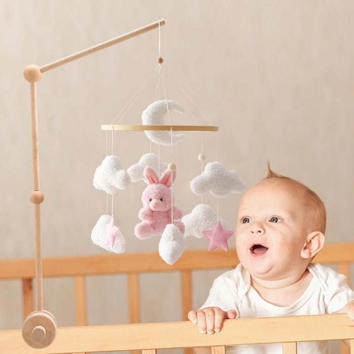 Krippen-Mobile für Babys, Filz-Windspiel-Mobile-Aufhänger mit Hase und Wolke, niedliches Cartoon-Bab