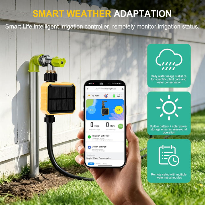 Einkanal Solar Bewässerungscomputer, Automatischer per WLAN fernsteuerbarer | Smart Bewässerungsuhr