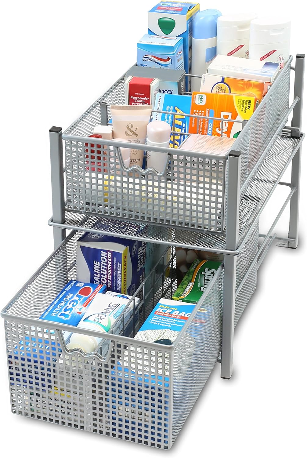 DecoBros Mesh Cabinet Basket Organizer, silber (gross 10.6 x 16 x 7.8) Large - 10 x 15.8 x 7.5, Larg