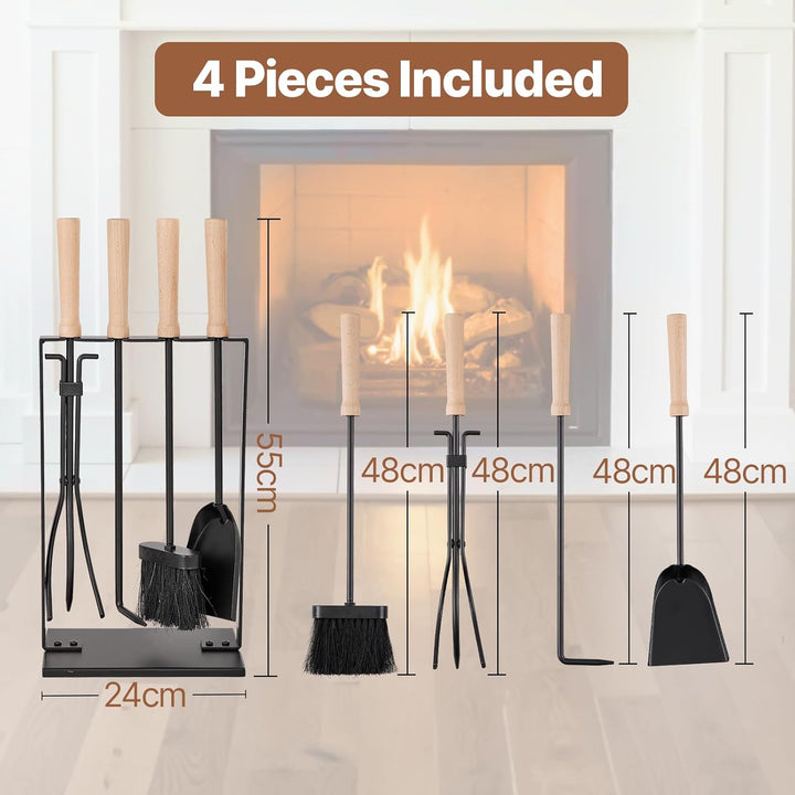 Amagabeli 5 Stück 25.2"(64cm) Kaminwerkzeuge Sets Silber Schmiedeeisen Kaminzubehör Indoor für Holzs