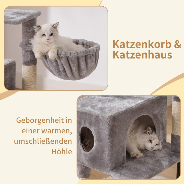 Heybly Kratzbaum, 125 cm Kleiner Katzenbaum, Geräumiges und Bequemes Kratzbaum mit Höhle, Oben Sitzs