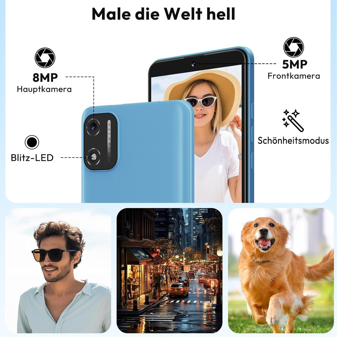 XGODY X32 Handy Ohne Vertrag, 5,5 Zoll Günstig Smartphone 2GB+16GB 128GB Erweiterbar Octa-Core Andro