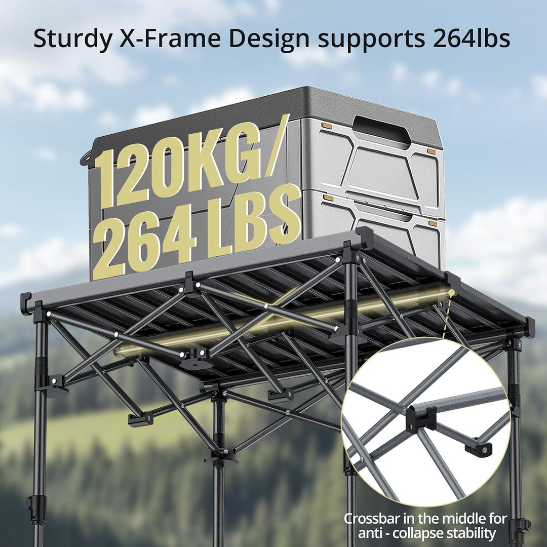 Anbte Campingtisch Klapptisch 67x58cm(LxB) Aluminium Aufrollbare Tischplatte mit 2 Höhen 44/70cm X-F