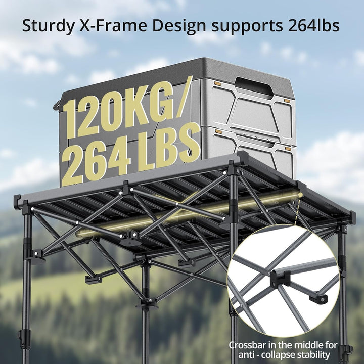 Anbte Campingtisch Klapptisch 67x58cm(LxB) Aluminium Aufrollbare Tischplatte mit 2 Höhen 44/70cm X-F