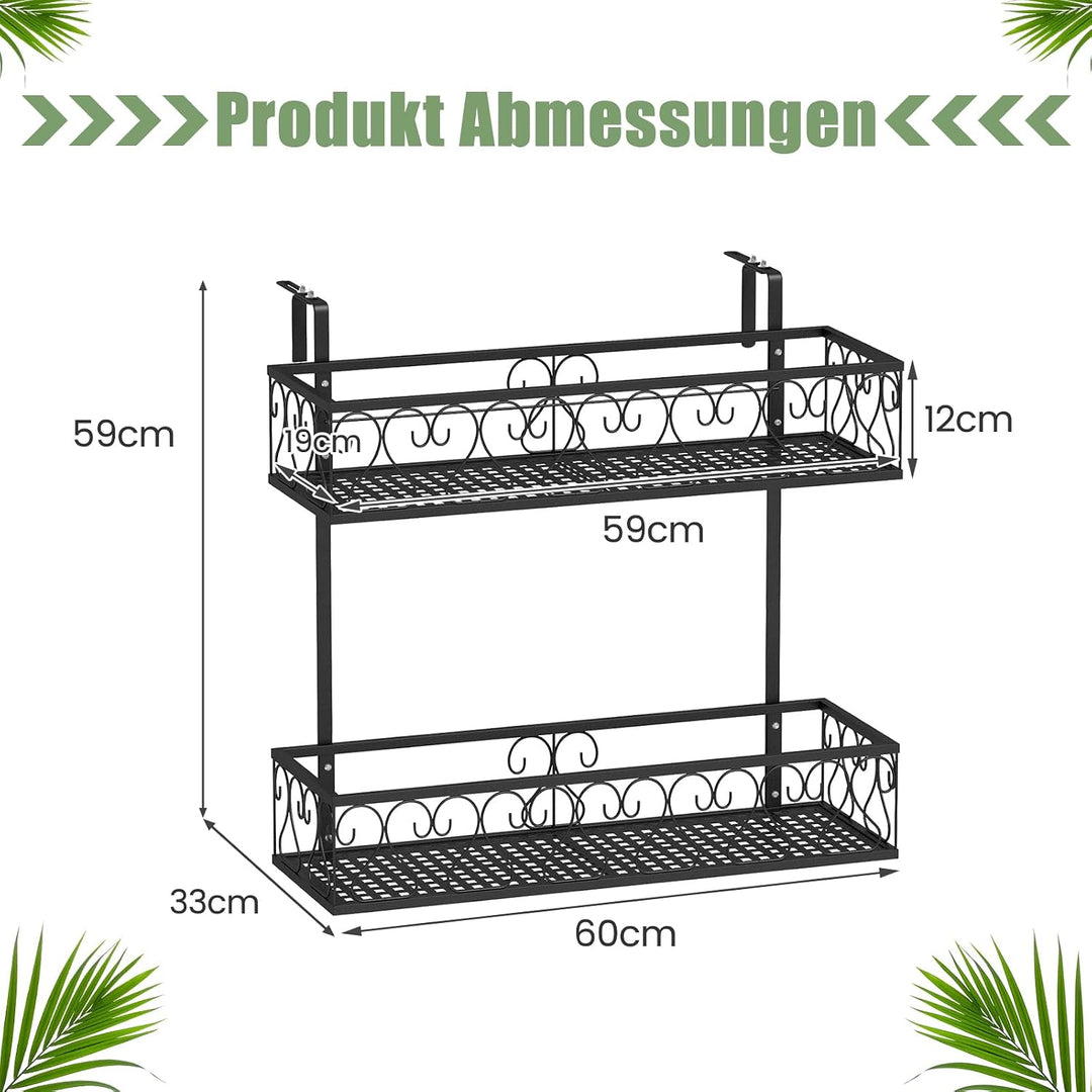 GOPLUS 2-stöckiges hängendes Blumenregal, Balkongeländerkorb Metall mit verstellbaren Haken, Blument